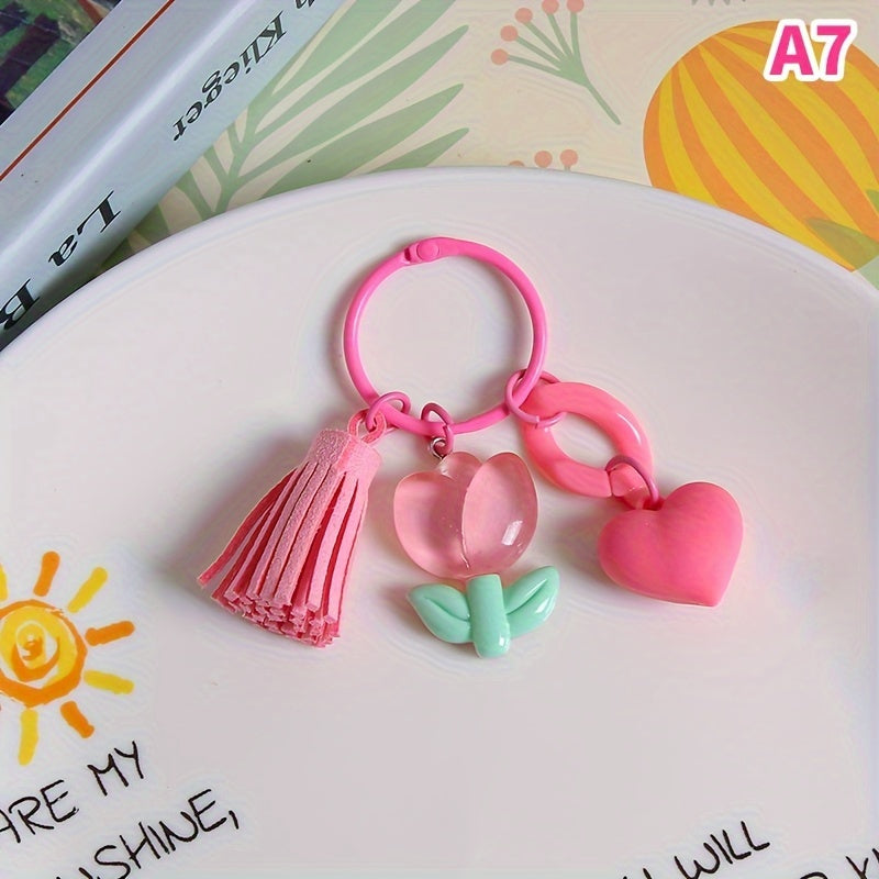Tulip Flower Keychain Backpack Headphone Charm Pendant Ornament