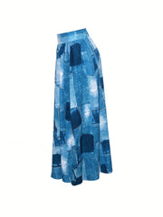 Patchwork Printed Maxi Skirt Casual Split Thigh