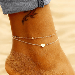 Double Layer Alloy Anklet Heart Decor Fashion Jewelry for Women Girls