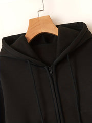 Drawstring Crop Hoodie Zip Up Long Sleeve