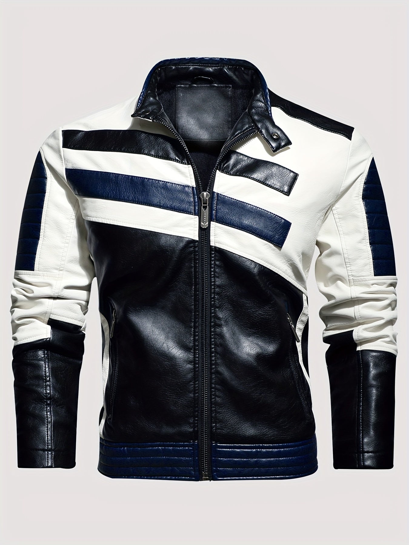 Men's Vintage Striped Cycling Jacket with Zipper Pocket