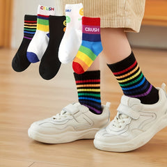 5 Pairs Boys Rainbow Knitted Crew Socks for Autumn Winter