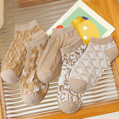 5 Pairs 3D Textured Ankle Socks Women's Stockings