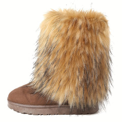 Women's Fluffy Furry Snow Boots Slip On Mid Calf Boots