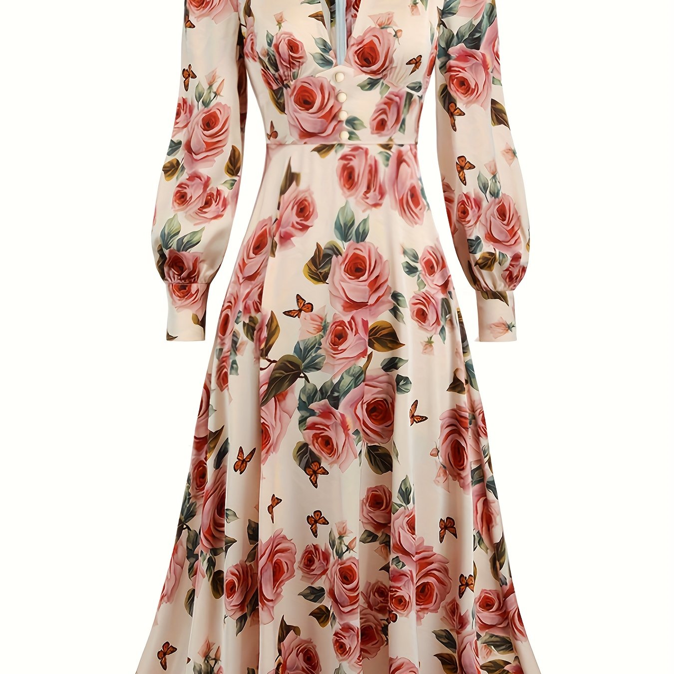 Floral Print Lantern Sleeve Maxi Dress