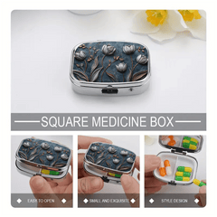 Floral 2D Relief Iron Pill Box 3 Compartment Portable Medication Organizer