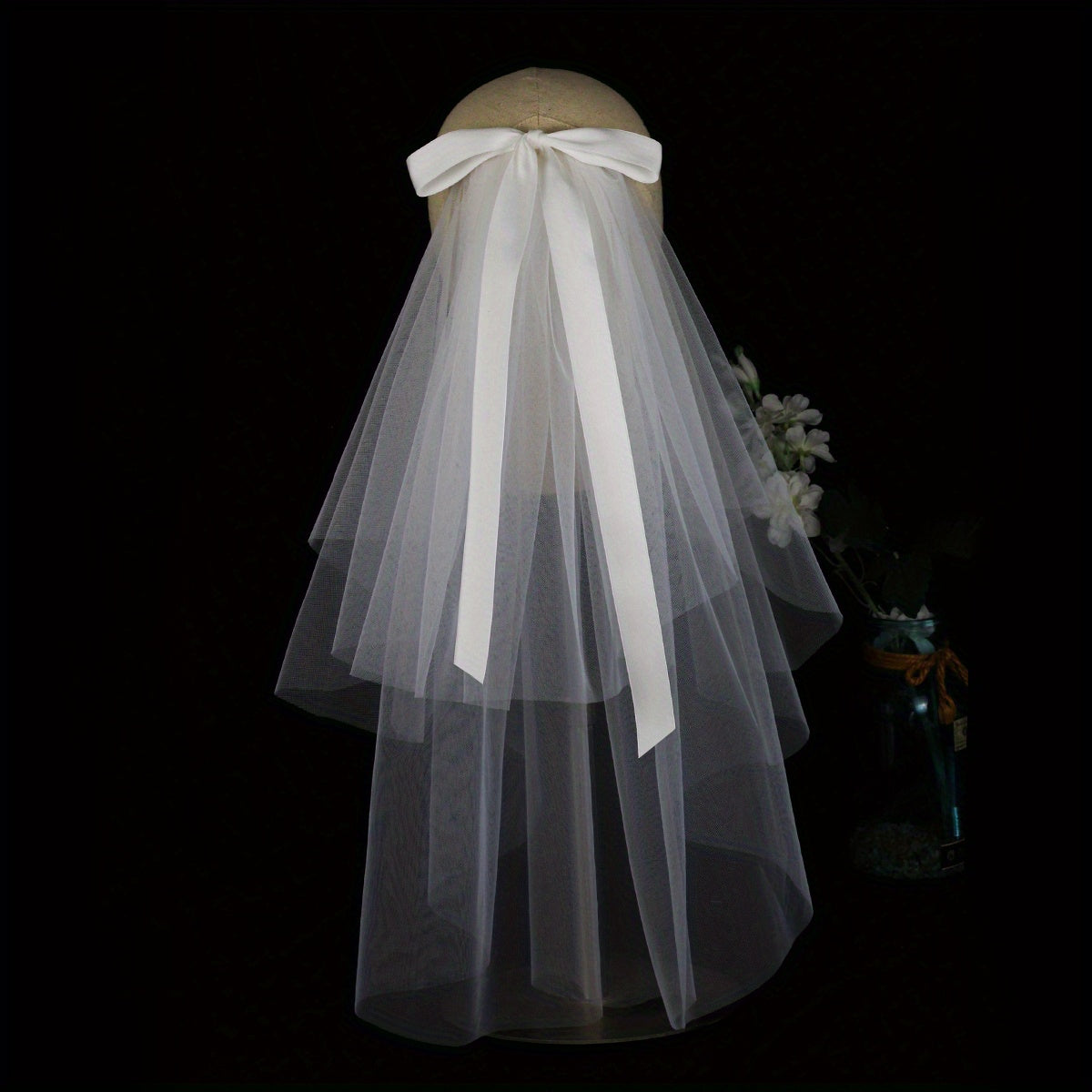 Double Layer Veil With Comb and Bow Bridal Wedding Hair Accessory