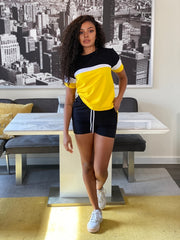 Casual Two piece Set Block T shirt & High Waist Drawstring Shorts Outfits