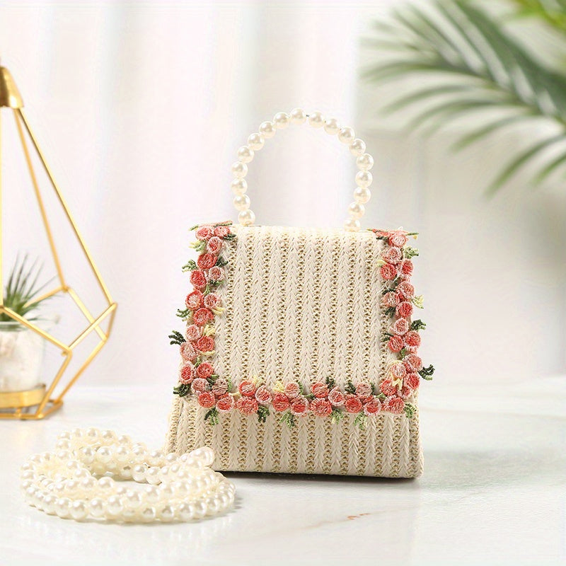 Laciness Crossbody Bag With Pearl Handle and Shoulder Strap