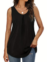 Ruched Tank Top Crew Neck Summer Sleeveless Top Women's Clothing