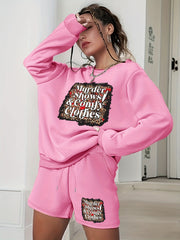 Halloween 2pcs Set Women's Plus Letter Print Sweatshirt & Shorts