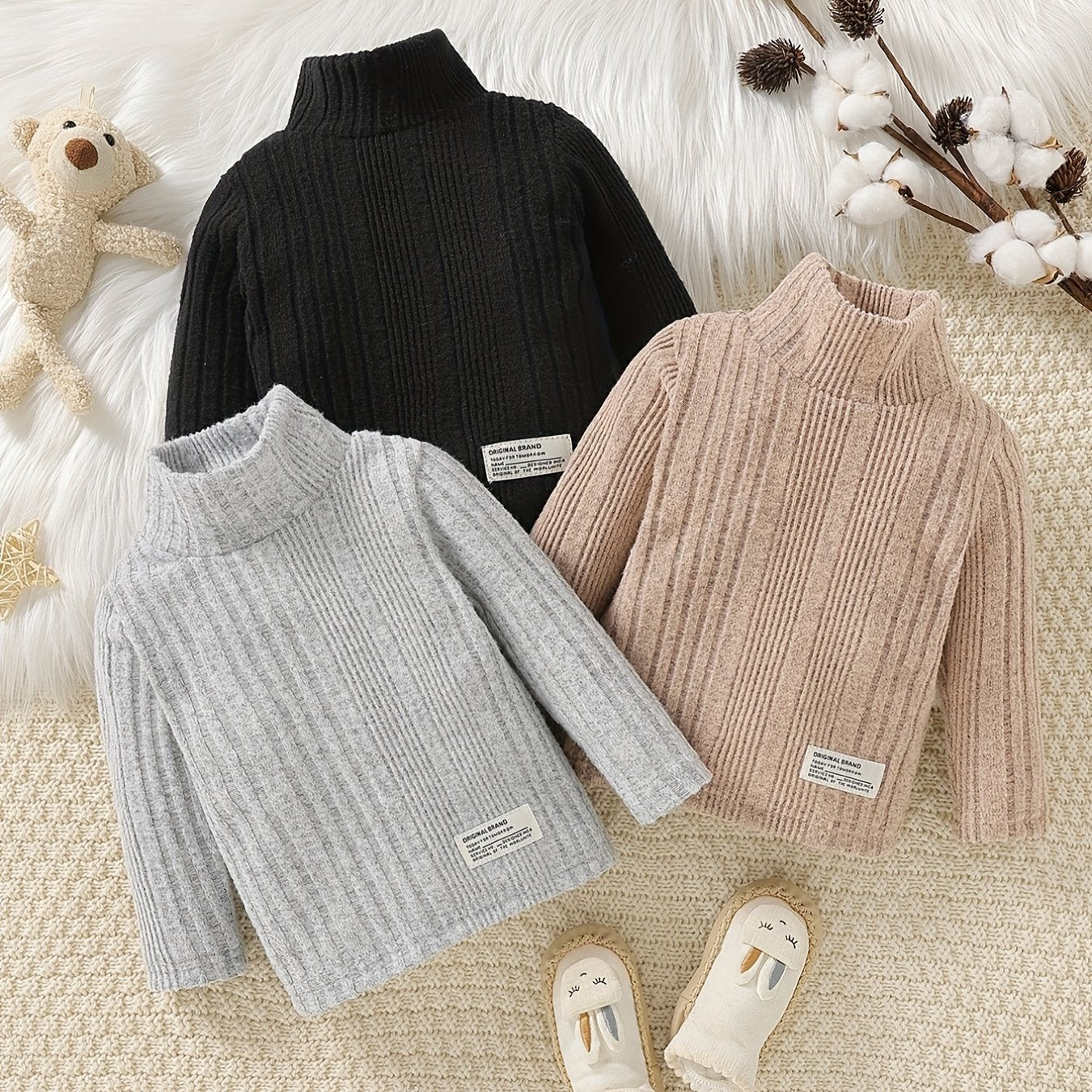 Baby Boys Striped Turtleneck T shirt 3pcs set