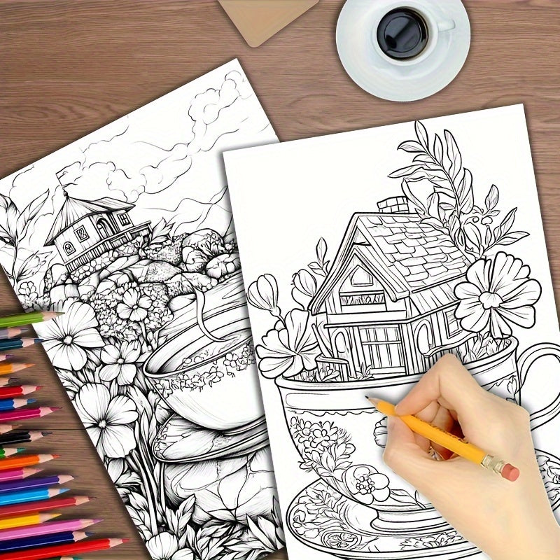 Deluxe Teapot House Coloring Book 22 Pages Halloween Christmas Birthday