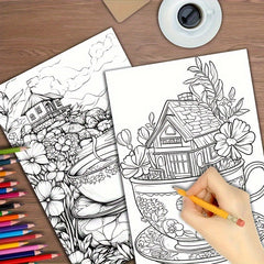 Deluxe Teapot House Coloring Book 22 Pages Halloween Christmas Birthday