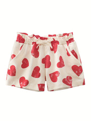 Girls Heart Print Paper Bag Waist Summer Shorts