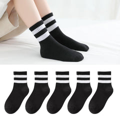 5 Pairs Kids Sports Crew Socks Thin Breathable Comfy Students Socks