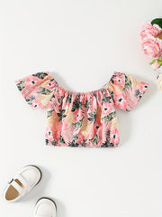 Girls Tropical Leaf Graphic Crop Top & Shorts Set for Summer Party