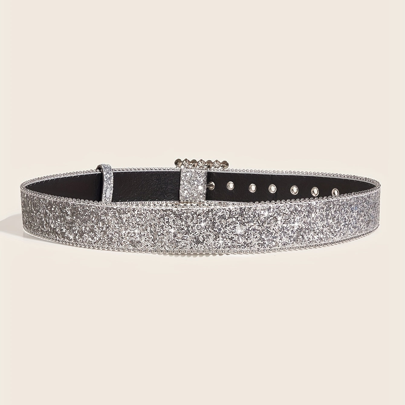 Glitter Sparkle Square Pin Buckle Belt Beaded Jeans Belt for Women