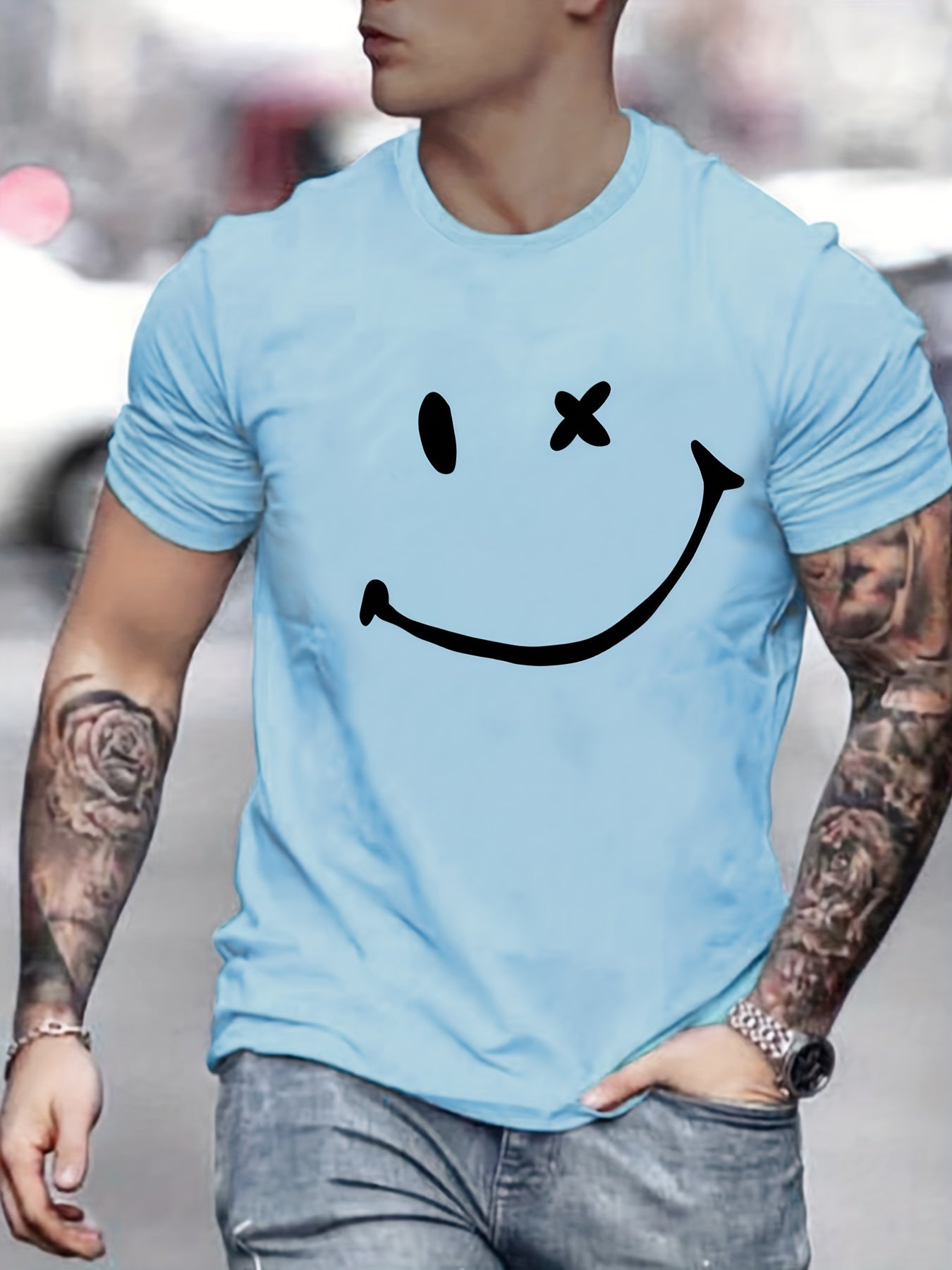 Big Smile Men's Graphic Crew Neck Tee Casual Comfy Tshirt