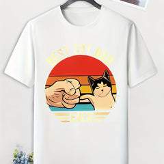 Men's Cartoon Cat Print T shirt Casual Comfy Crew Neck Tee