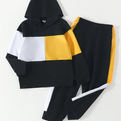 Boy's Colorblock Hoodie & Sweatpants Set, Sporty Style Outfit