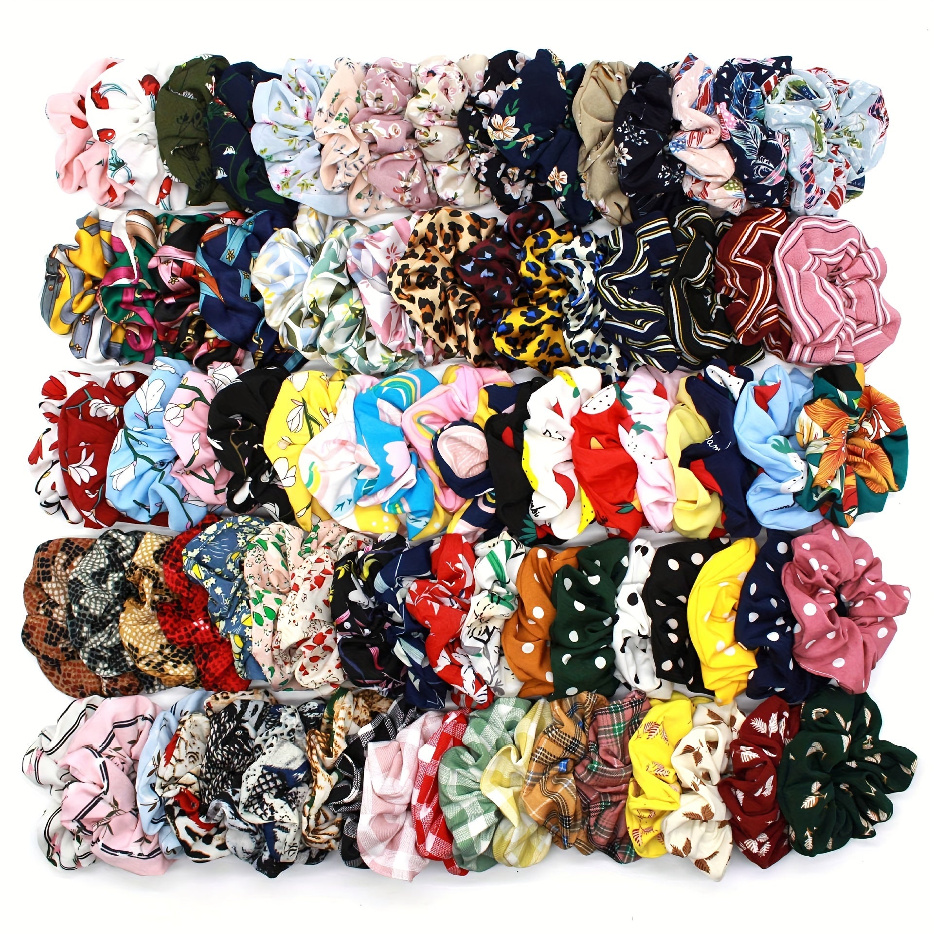 12pcs Boho Style Satin Scrunchies Hair Tie Floral Print Ponytail Holder