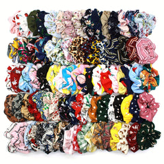 12pcs Boho Style Satin Scrunchies Hair Tie Floral Print Ponytail Holder