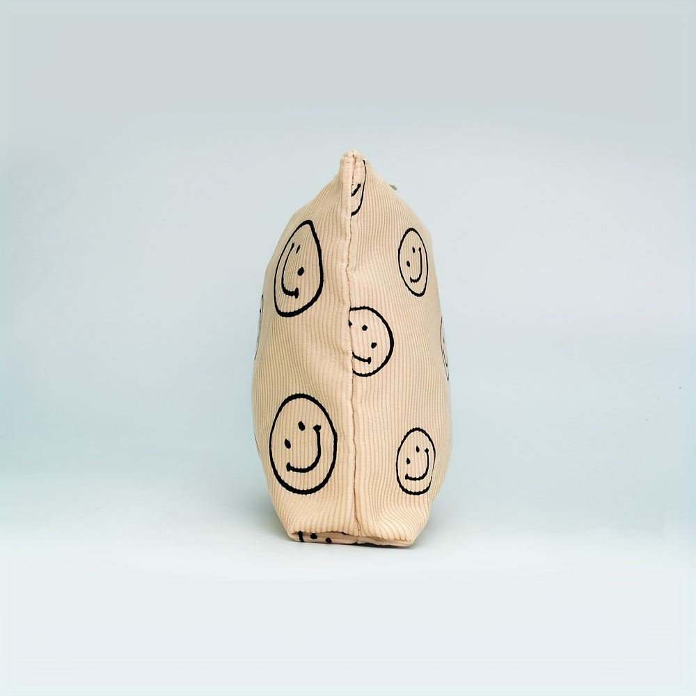 Smiling Face Corduroy Cosmetic Bag Zipper Storage Pouch