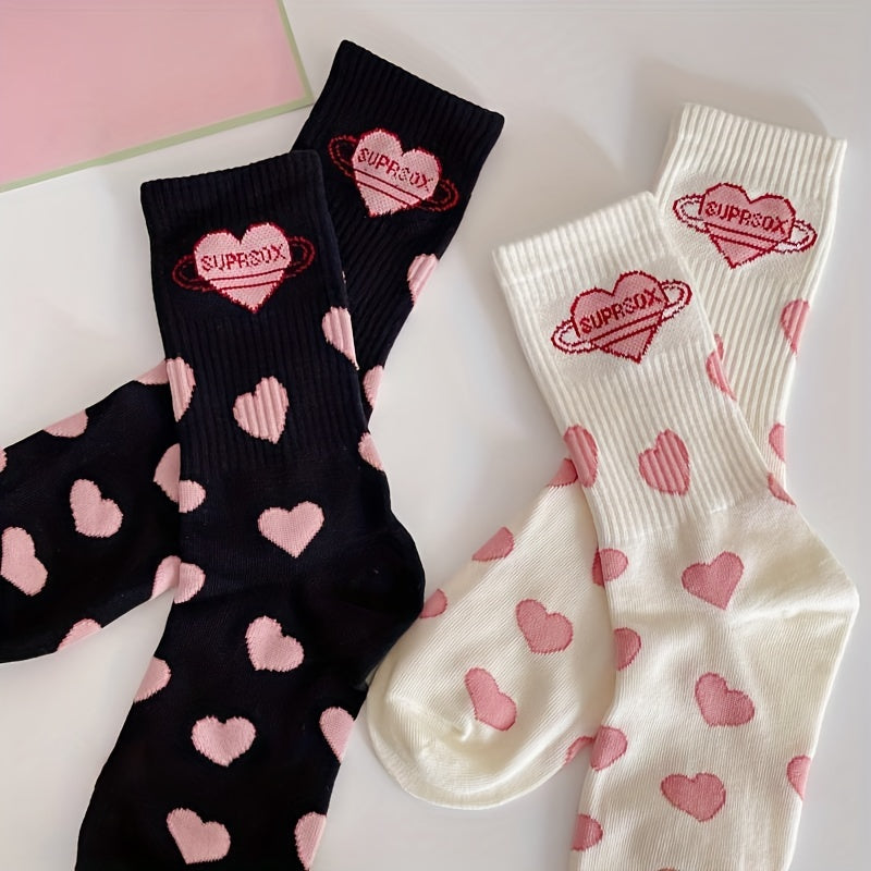 4 Pairs Heart Pattern Socks Comfy & Breathable Mid Tube Socks