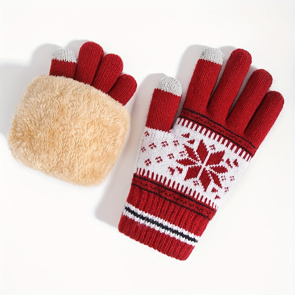 Winter Gloves Snowflake Patterns Plush Touch Screen Gloves