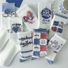 4 5 6 Pairs Letter Print Socks Mid Tube Socks Women's Stockings