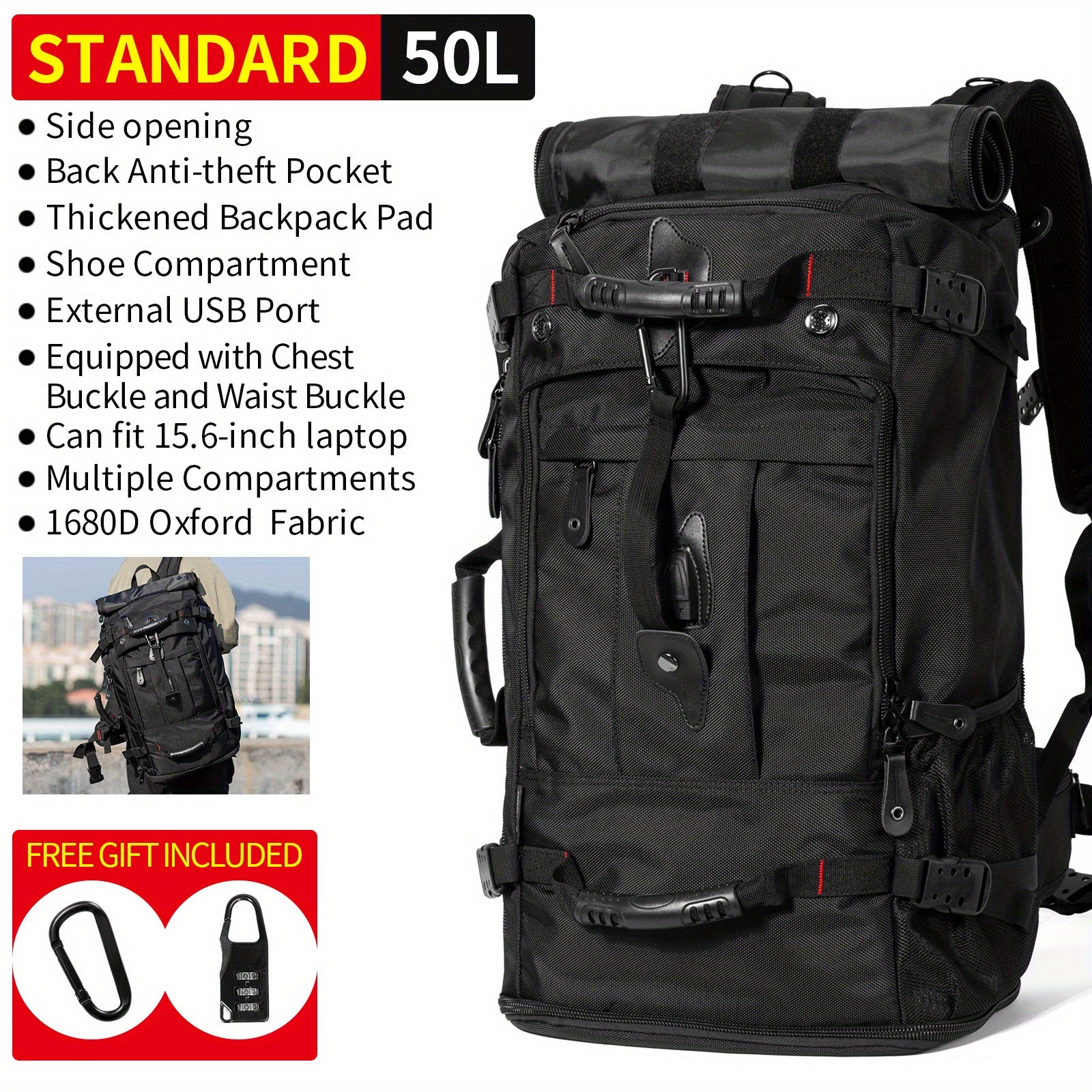 Men's Casual Travel Backpack Waterproof 40 64 Cm Laptop Backpack USB Port