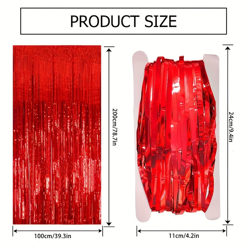 2pcs Red Streamers Foil Fringe Backdrop Curtains for Party Decor