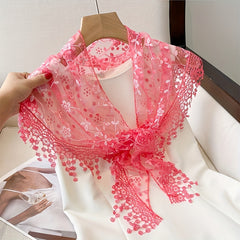 Hollow Lace Shawl Fringed Scarf Lightweight Breathable Shawl Wrap