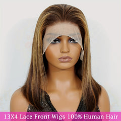 Honey Blonde Straight 13x4 Lace Front Wigs - Human Hair Bob Wigs