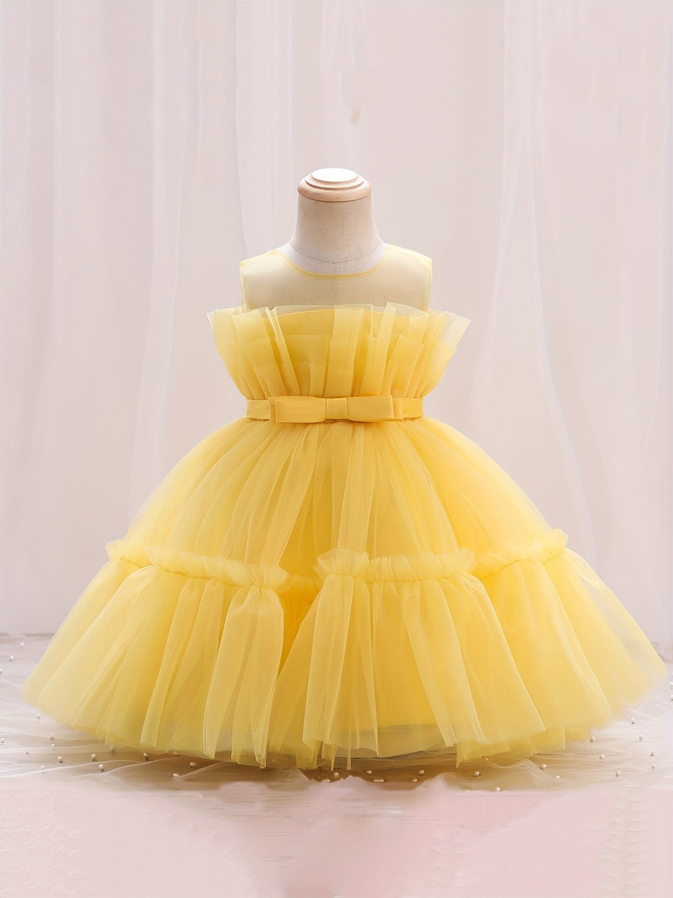 Toddler Girl Princess Dress Tulle Bow Birthday Flower Girl Dress