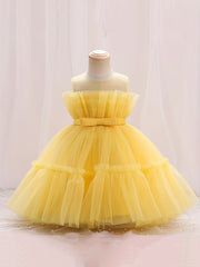 Toddler Girl Princess Dress Tulle Bow Birthday Flower Girl Dress