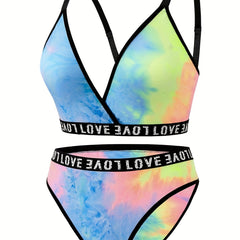 Tie Dye Letter Tape Bra & Underwear Set