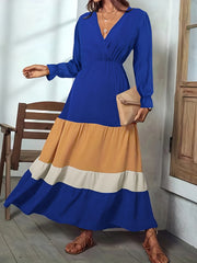 Women's Plus Colorblock Flounce Sleeve V Neck Maxi Dress