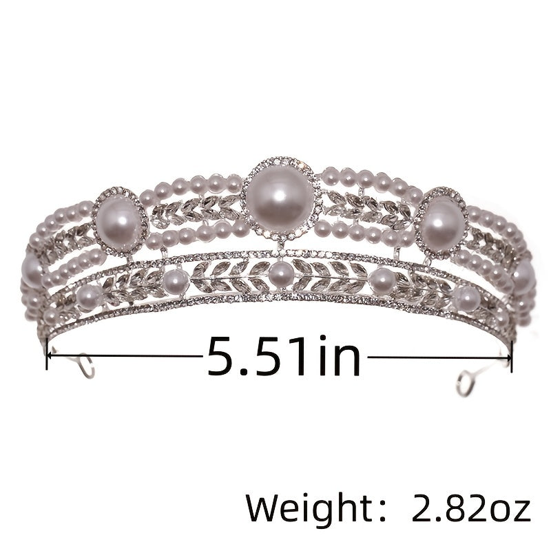 Silvery Faux Pearl Rhinestone Tiara Hairband Wedding Accessories