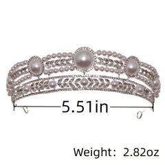 Silvery Faux Pearl Rhinestone Tiara Hairband Wedding Accessories