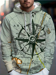 Compass Print Graphic Hoodie Loose Pullover for Men