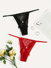 2 Pack Plus Size Sexy Panties Set Women's Plus Chain Decor Lace G String Briefs
