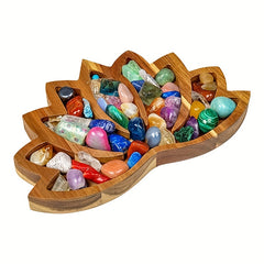 Lotus Shaped Wooden Tray for Crystals Display and Storage