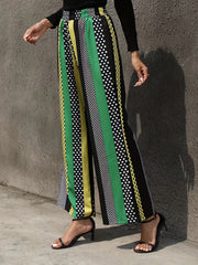 Striped Print Wide Leg Pants Casual Long Length
