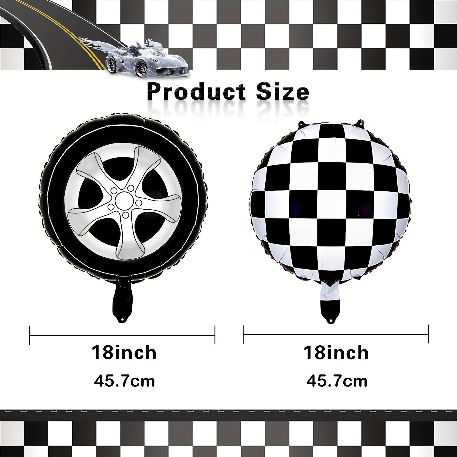 12 Pcs Checkered Racing Balloons & Car Wheel Aluminum Foil Race Car Balloons