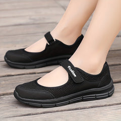 Women's Backless Mesh Walking Shoes Hook & Loop Fastener Flat Shoes