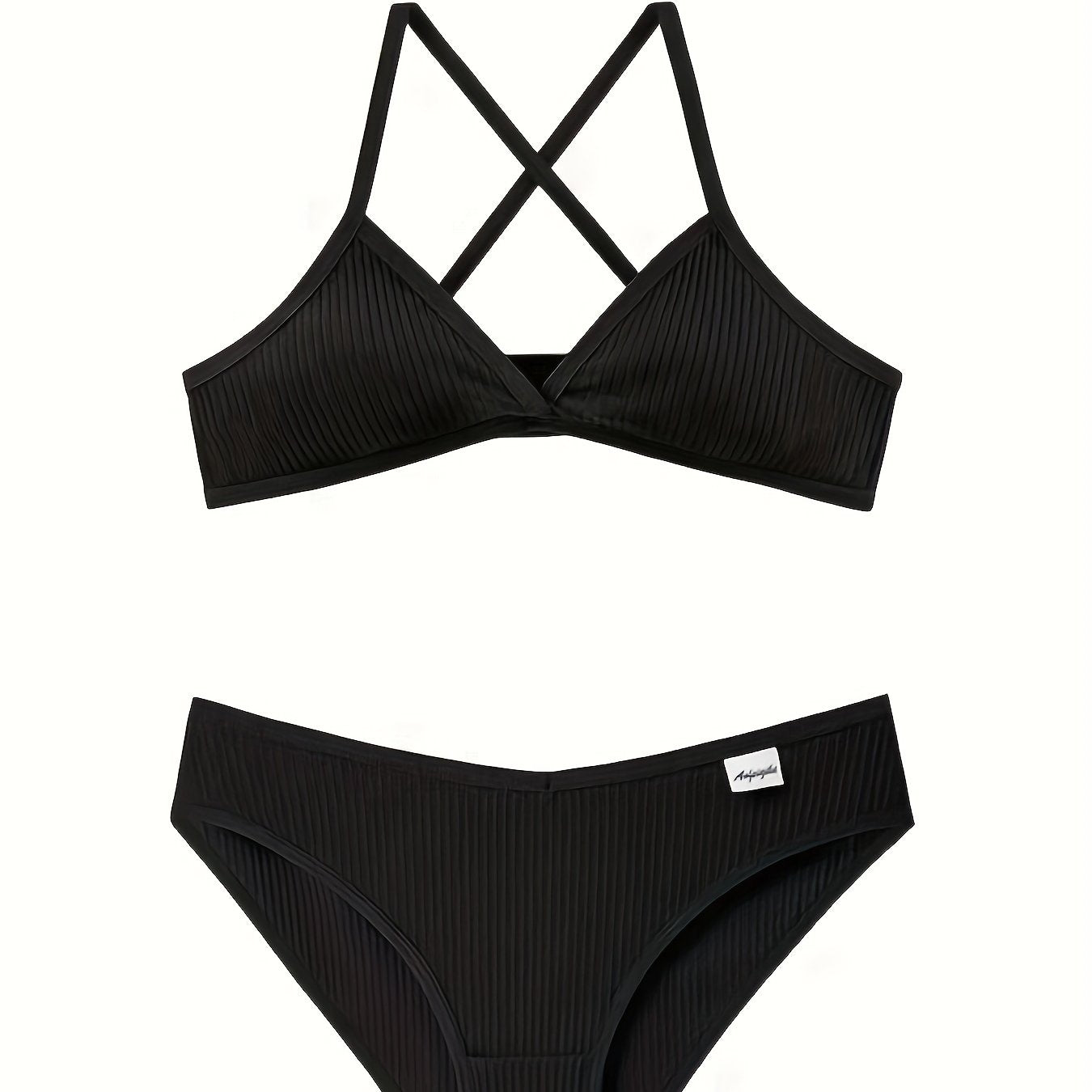 Criss Cross Back Bra & Ribbed Panties Lingerie Set