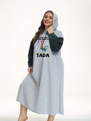 Funny Rooster Print Hooded Sleep Dress