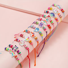 12pcs Girls Adjustable Animal Rainbow Heart Bracelets Kids Accessories